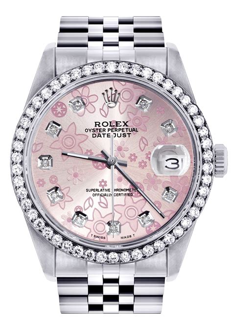 pink flower rolex|rolex pink face diamond bezel.